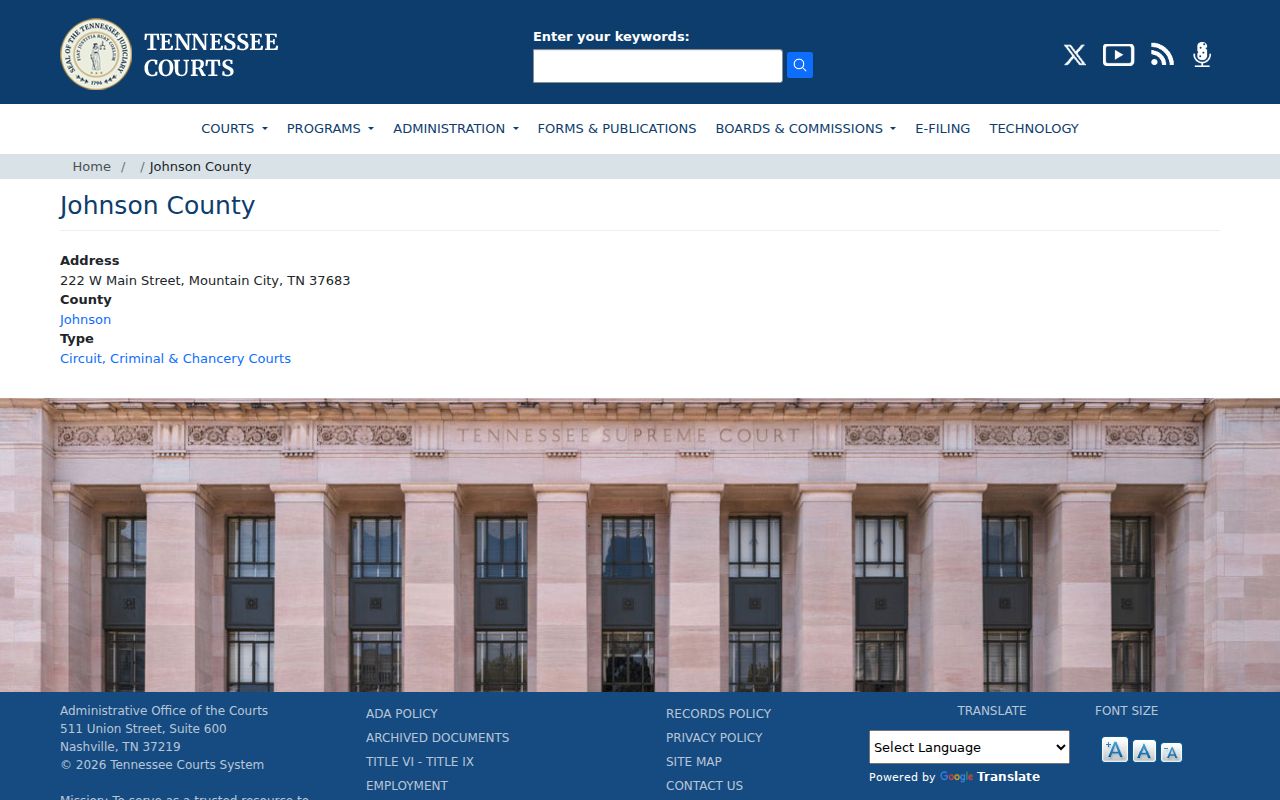 Johnson County bench warrant issuing court location in the Circuit and Criminal Court directory