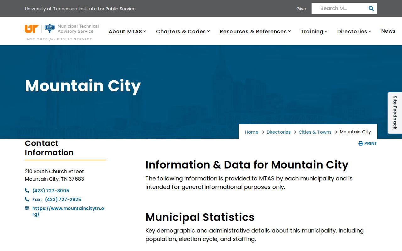 Johnson County municipal warrant information in the Mountain City officials directory