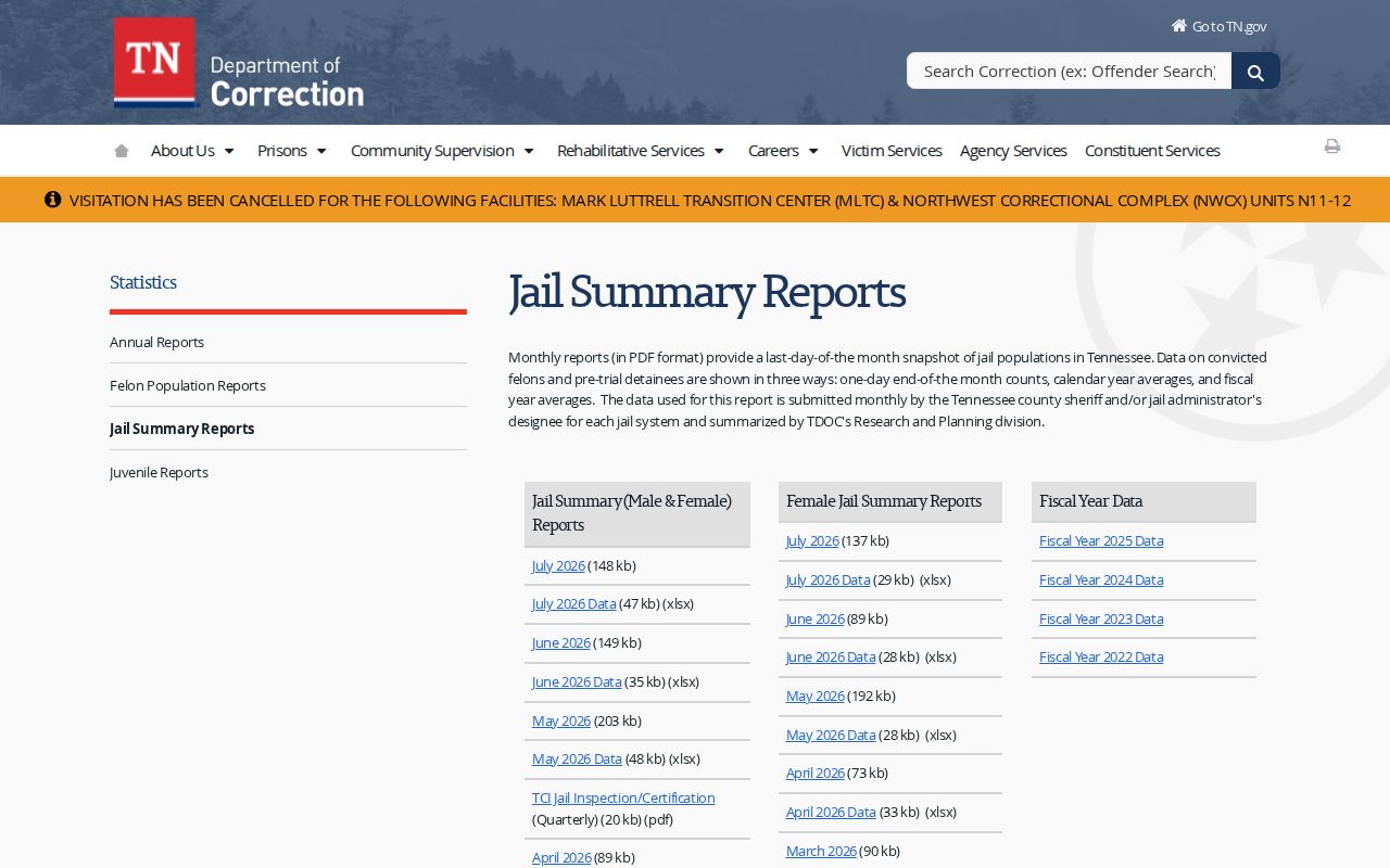 Johnson County traffic warrant research distinction on the Tennessee jail summary report page