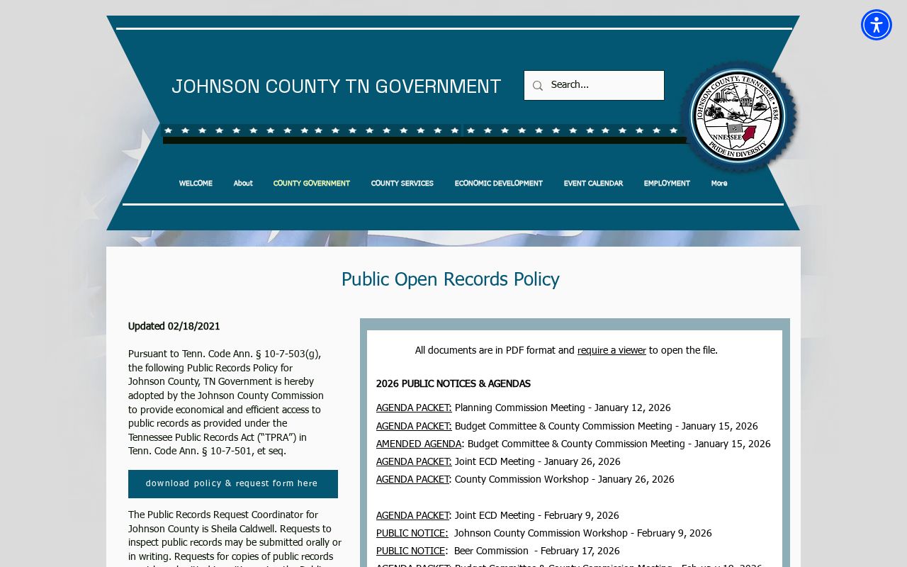 Johnson County warrant-record request information on the public records page